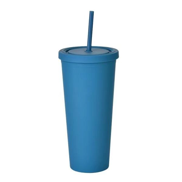 RTS 24oz AS/PS Material Custom Printed Plastic Tumblers Reusable Double Wall Plastic Cup With Straw Candy Color Non Slip Environmental Friendly