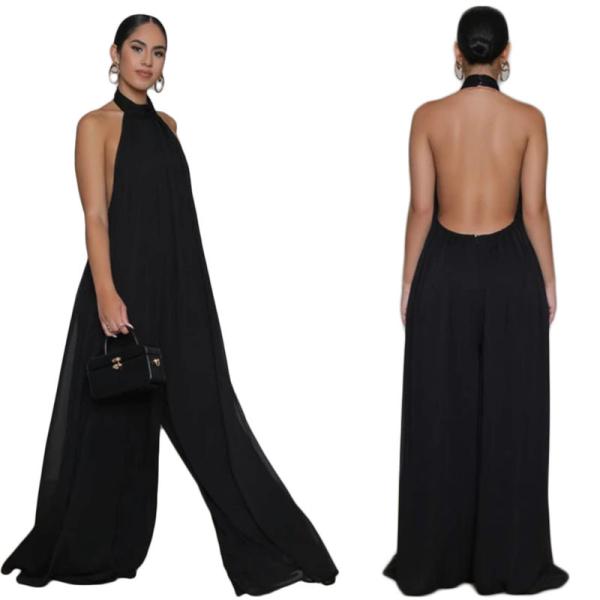 Women Long Flare Sleeve Loose Jumpsuit Wide Leg Casual Trousers