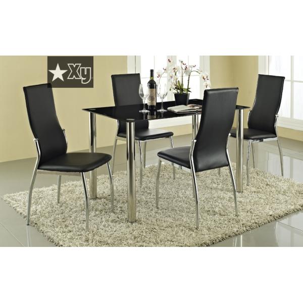 hot sell black tempered glass dining table and pu chair