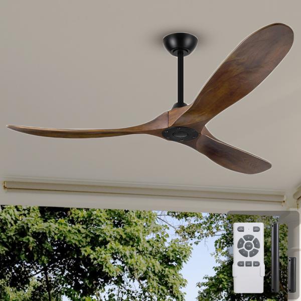 Manufacturer 60 Inch Matte Black Ceiling Fan With Dark Walnut , Solid Wood Blade Ceiling Fan No Light