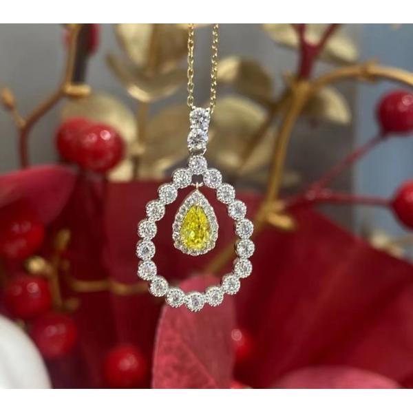 Lab Created Colored Yellow Diamond Pendant Necklace Pear Cut 0.33ct VS