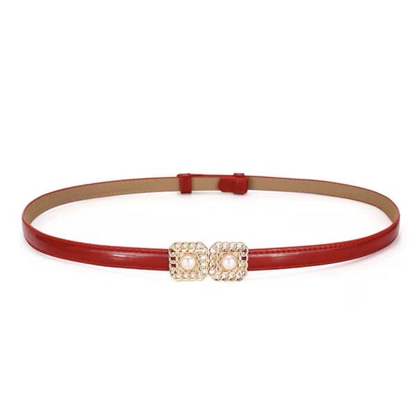 OEM Adjustable Length Women's Fashion Leather Belts Skinny Pearl Locked Buckle