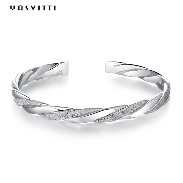 3g 13cm Twist Cuff Bracelet Rhodium Plated CZ 925 Silver Bangles