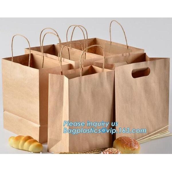 Food Grade Bread Packaging Disposable Kraft Paper Bag,handle Stand up pouch kraft bags zip paper packaging bags for food