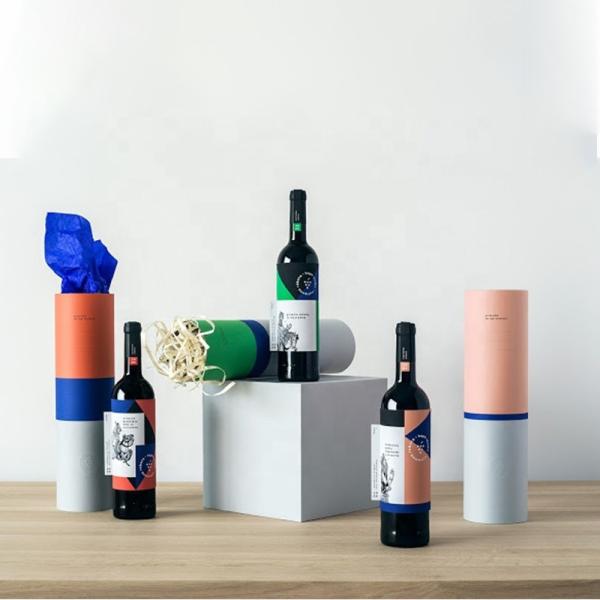 CMYK Wine Bottle Presentation Box , Cylinder Cardboard Wine Boxes