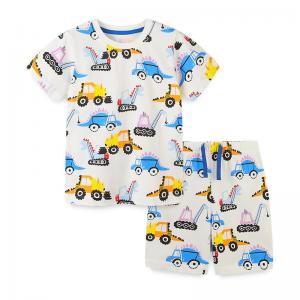 China Summer Boys Outfit Toddler Baby Tracksuits Sets Kids Car Print Tops Shorts 2PCS Outfits Children Clothing Set on sale