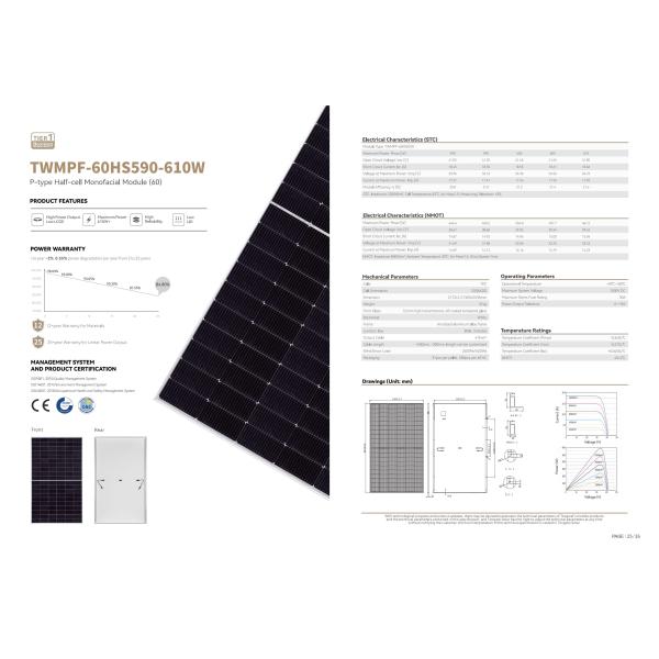 595W High Power TW Solar Panels 605W 610W 600W Monofacial Solar Panels Half Cell