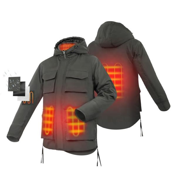 Winter Electric Heated Jacket Carbon Fiber Softshell Waterproof Down Jacket With Hoodie