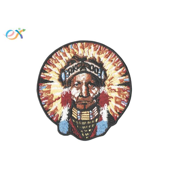 Custom American Indian Twill Fabric Iron On Embroidered  Patches With Merrowed Border