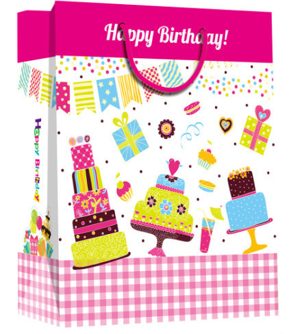 Custom happy birthday printed paper material with handle gift bag