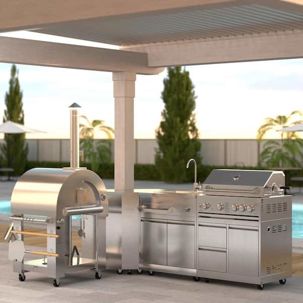 Full Outside Section for Live Cooking Show with Gas & Grill Outdoor Cooking Restaurant Stainless Steel Roof Pizza Stove Outdoor Grill Gas Burner BBQ Outdoor Kitchen