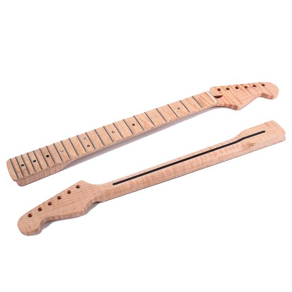22 Frets Stratocaster Maple Neck Replacement With Abalone Shell Dot Inlay Tiger Flame