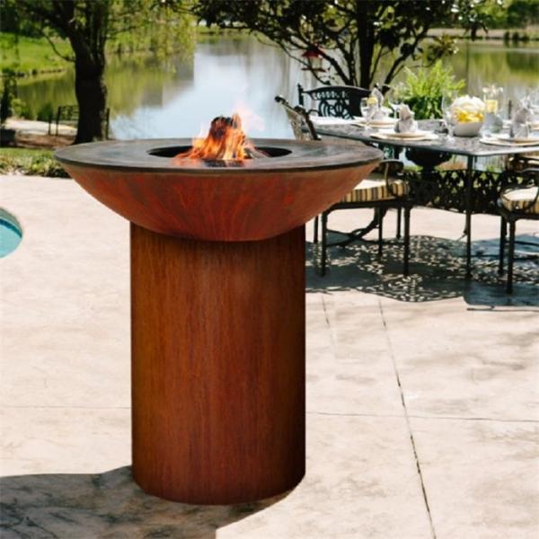 Tall Round Base Camping Cooking Corten Steel BBQ Grill Barbecue