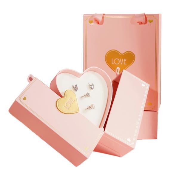 Jewellery Ring Necklace Pink Gift Festival Gift Boxes Packaging Double Heart Personalised