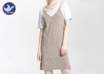 Spaghetti Strap Ribbed Midi Womens Knitted Dresses V Neck Loose Fitting Side