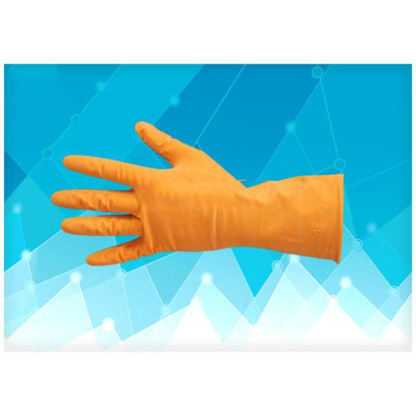 Orange Color Latex Exam Gloves , Dip Flock - Lined Style Non Powdered Gloves