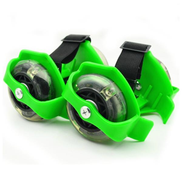 YOBANG Green Adjustable Two Wheels Skate Shoes Flashing Heel Wheels Clip on Skates