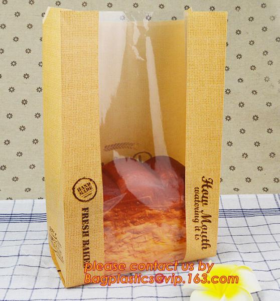 Custom kraft breakfast pastry packaging bag baking bread square bottom paper bag oil proof packaging bag, bagplastics