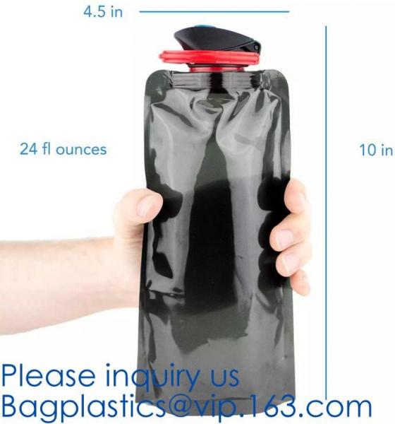 Custom Logo Printed Bottle Foldable Drinking Collapsible Water Bag,16oz BPA free collapsible water bottle foldable water