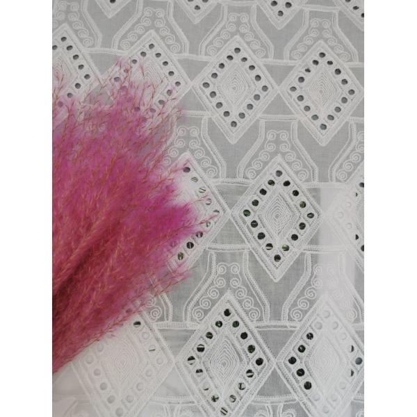 Diamond Pattern Lace Eyelet White Cotton Broderie Fabric