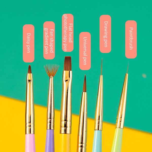 Synthetic Nylon Hair Gel Nail Art Brush 6pcs Nail Art Drawing Pen