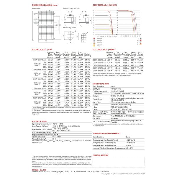 555W 560W Canadian Mono Solar Panels 565W 570W Canadian Monocrystalline Solar Panels