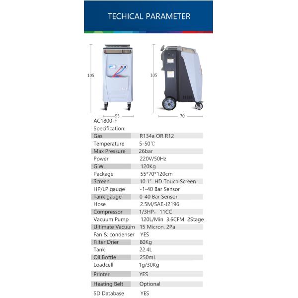 AC R134a R12 Air Conditioning Service Station Machine For Gas Recovery 15Micron