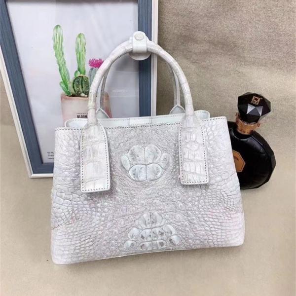 Genuine Alligator Leather Lady White Purse Female Single Shoulder Bag Authentic Crocodile Skin Women Top-handle Handbag