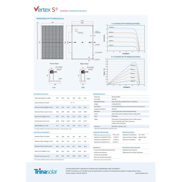 425W 430W Trina Solar Pv Module 435W 440W 445W Solar Panel Black Frame Inwarehouse