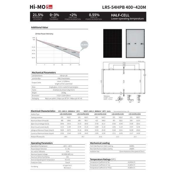 108 Half Cell Longi Solar Panel Mono Black Solar Panels 400W 405W 410W 415W 420W