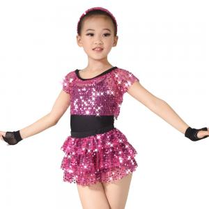  Children Girls Dance Outfit Sequin Jazz Dance Clothes Sleeveless With Tank Top Tiers Skirt Black Leotard Manufactures