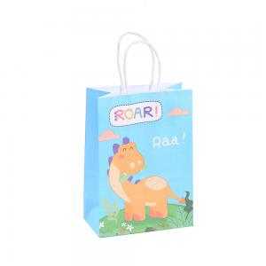  Brown Kraft Paper Dinosaur Hand Printed Cartoon Shopping Bag for Clothing in Shopping Mall Manufactures