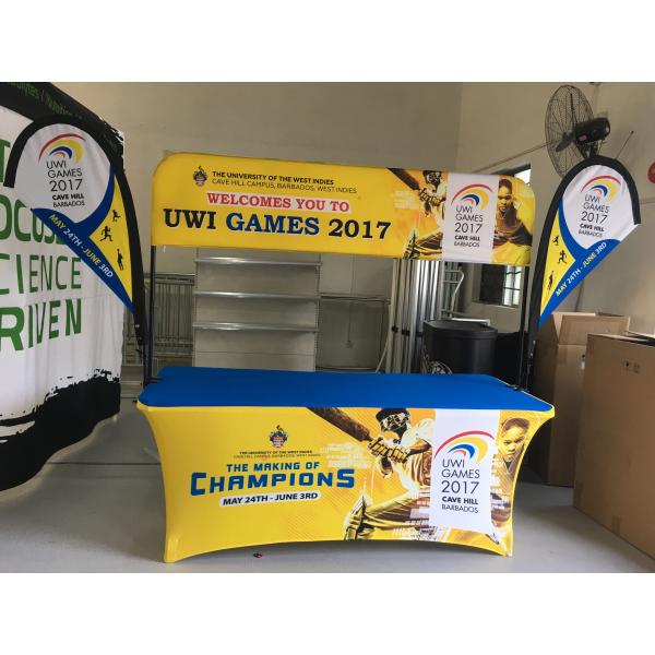 Tradeshow Advertising Spandex Elastic Polyester table cloths with teardrop flag