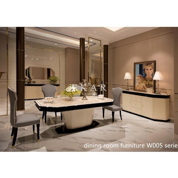 Luxury High End Design Fabric Chair Marble Top Dining Table Set  W005D1C-S