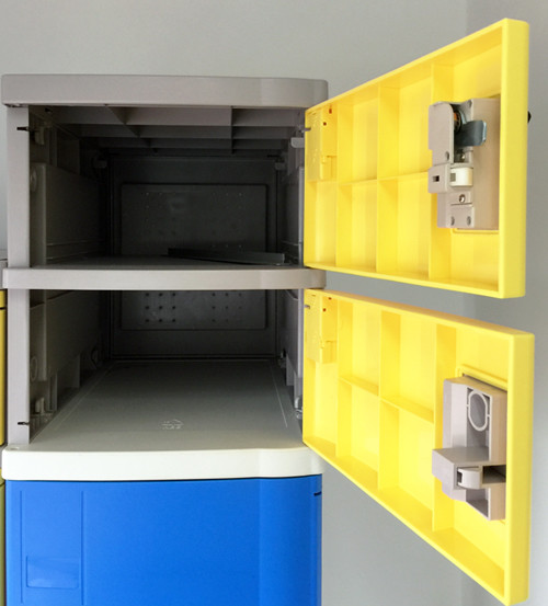 Red 4 Tier Lockers With Keyless Lock , Staff Storage Lockers For Factory