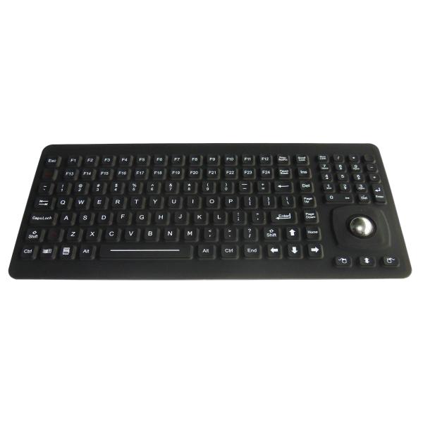 Ruggedized Silicone Rubber Keyboard With Optical Trackball Panel Mount