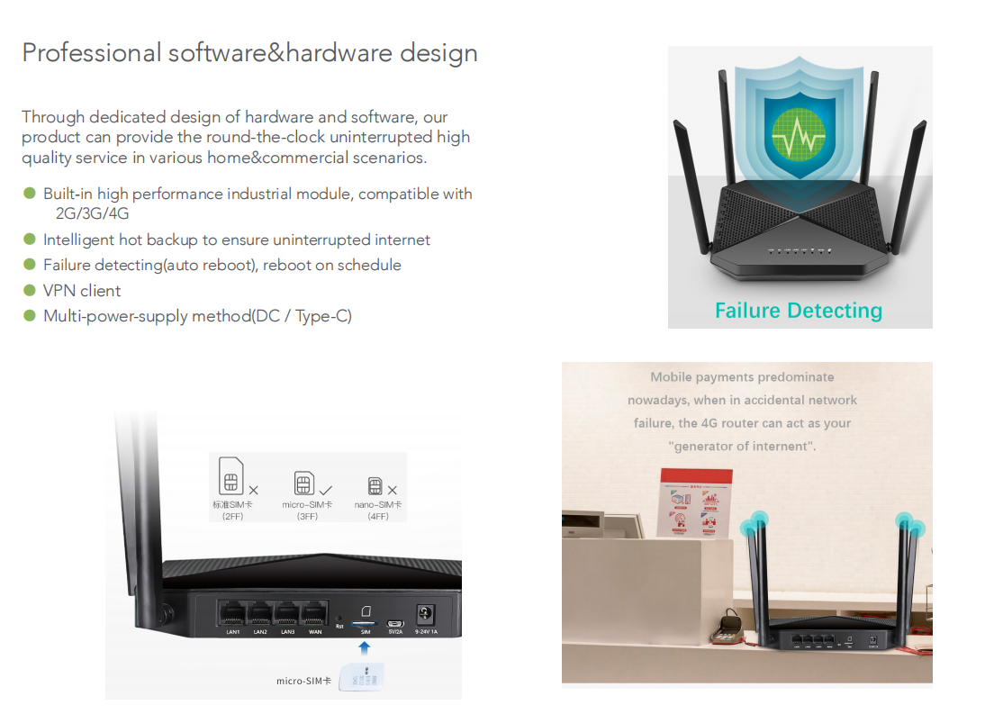 Industrial Universal 4G LTE Bonding Router Wireless Dual Frequency For Home Office