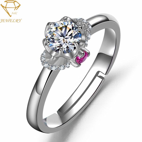 Adjustable Personalized Diamond Ring Rose 18K Silver Plating