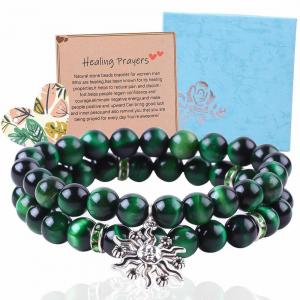 China Handmade Round Green10mm Tiger Eye Bead Bracelet Crystal Healing on sale