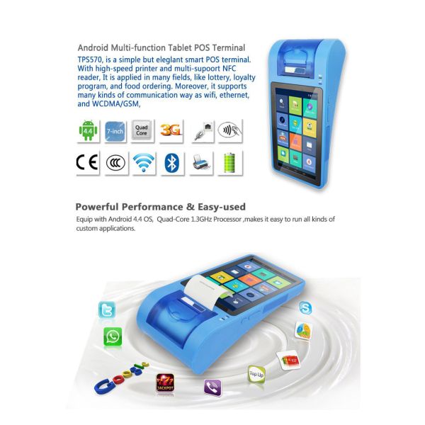 7 Inch touch screen Android Smart POS Terminal with thermal printer