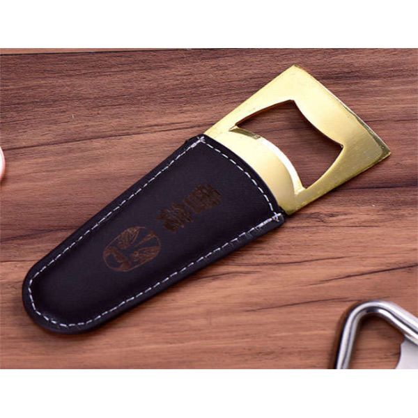 Good Quality Kitchen Accessories Tool Stainless Steel Beer Bottle Opener with Leather Case, Stamped Logo