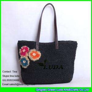China LUDA summer decorated straw bag large black straw bags crochet straw beach bag on sale