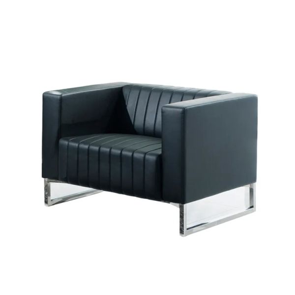 Comfortable Single Leather Sofa Black Sponge Material Metal Leg
