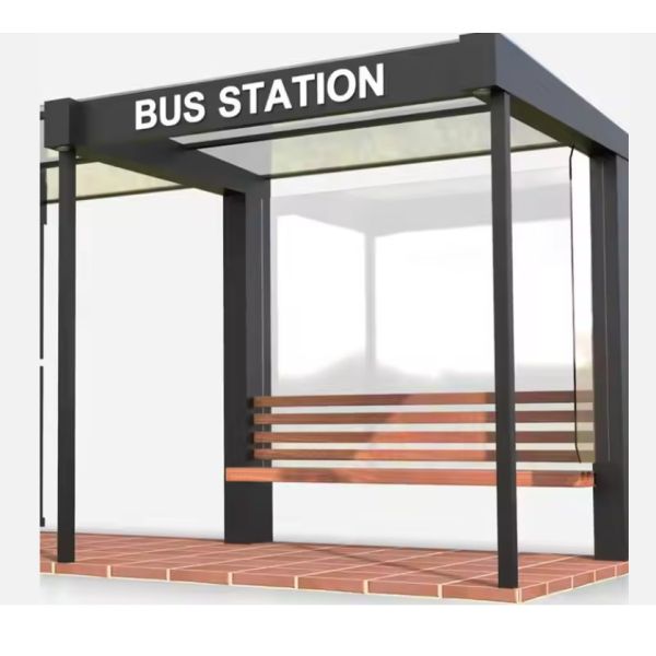 Modern Aluminum Frame Waiting Bus Shelter Outdoor Bus Stop Shelter Vending Kiosk