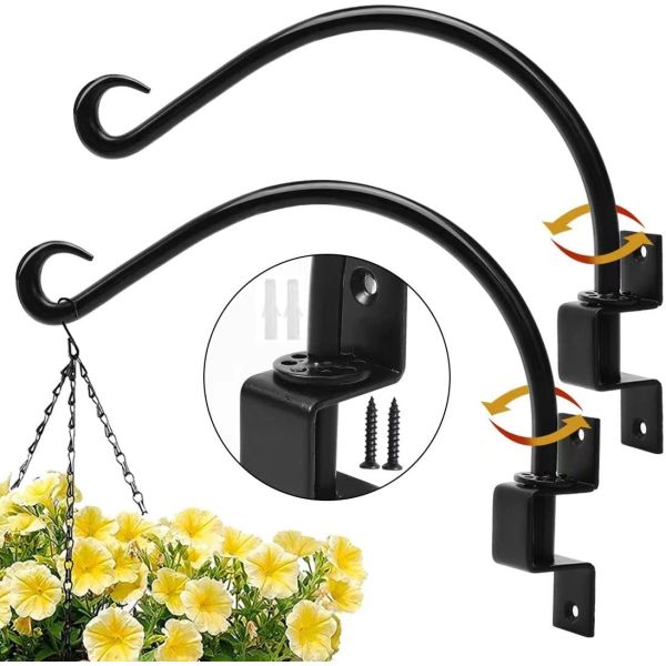 Silver Hardware Included 12 Inches Swivel Plant Hangers Outdoor 2 Pack Black Iron Plant Hanging Hook Bracket