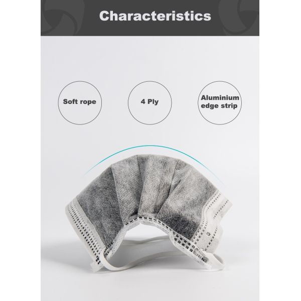 Liquid Proof Disposable Carbon Filter Face Mask Anti Virus 17.5x9.5cm Size