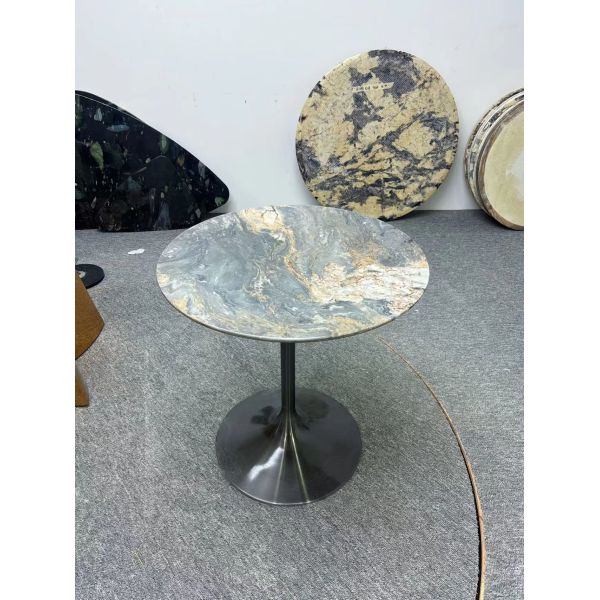 Palissandro Blue Marble Top Dining Table Set Brazilian Round Luxury Wearproof Table