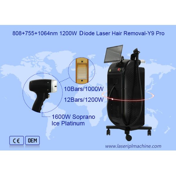 Single Handle 3 Wavelength 808 755 1064nm 1200W Diode Laser Hair Removal Y9 Pro