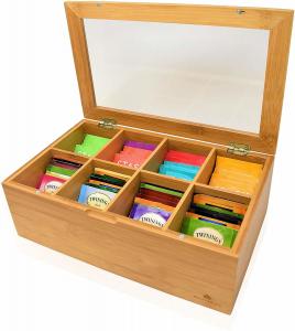 China Bamboo Pantry Tea Organizer With Clear Window Top on sale