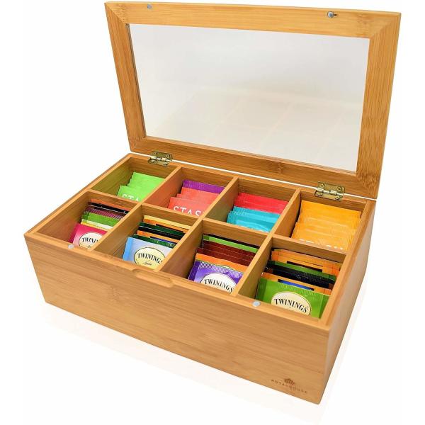 Bamboo Pantry Tea Organizer With Clear Window Top